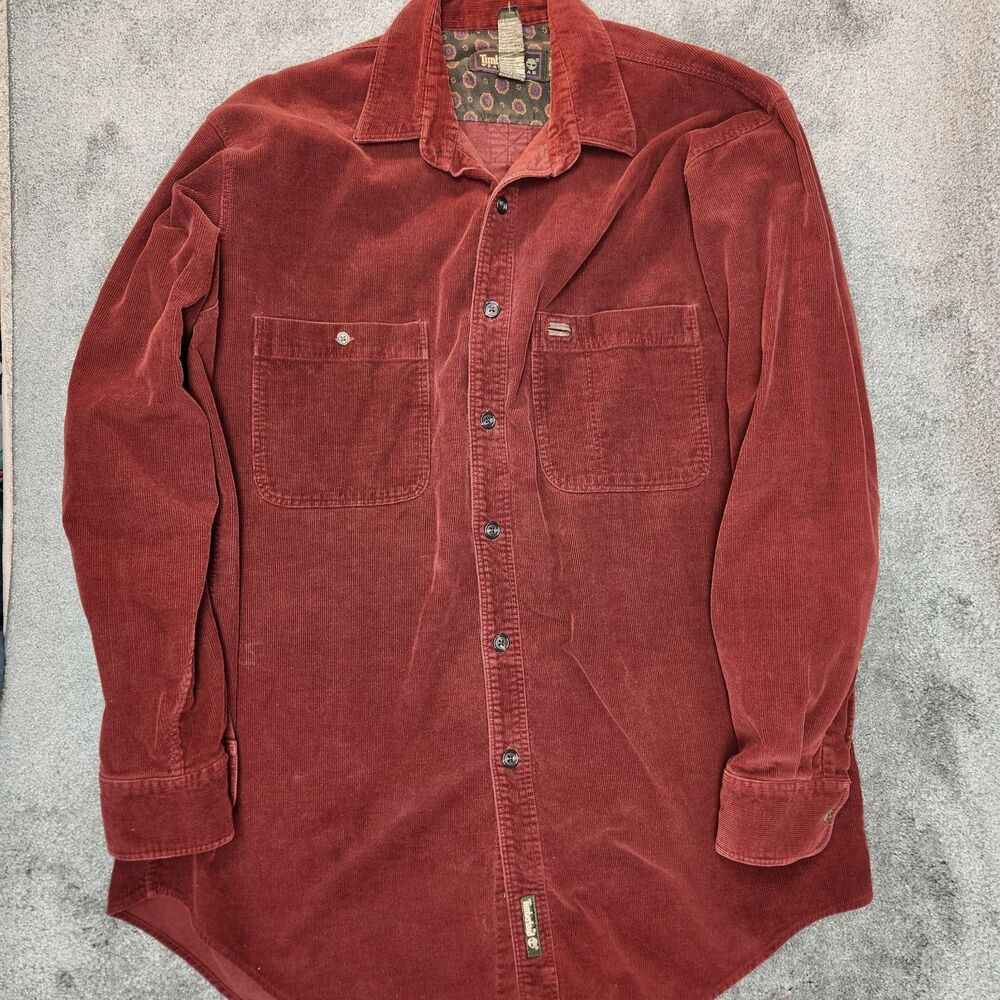 Timberland Weathergear Men’s Large Corduroy Shirt Burgundy Long Sleeve Button Up